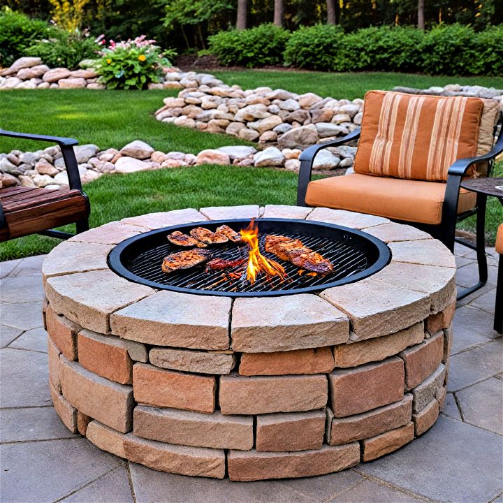 robust stone fire pit with a grill