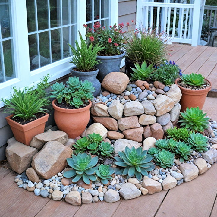 rock garden to add beauty to your porch