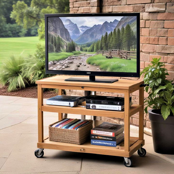 rolling outdoor tv cart for entertainment