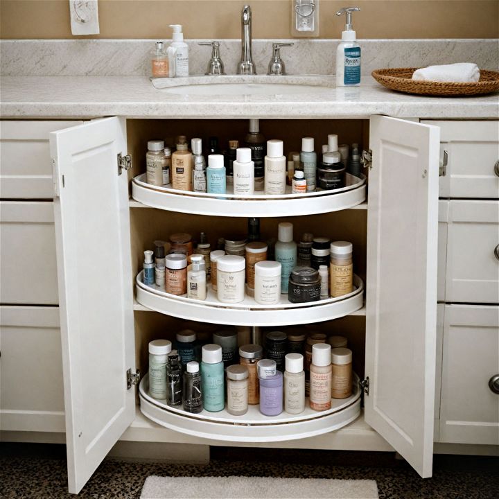 rotating organizers for bathroom cabinet