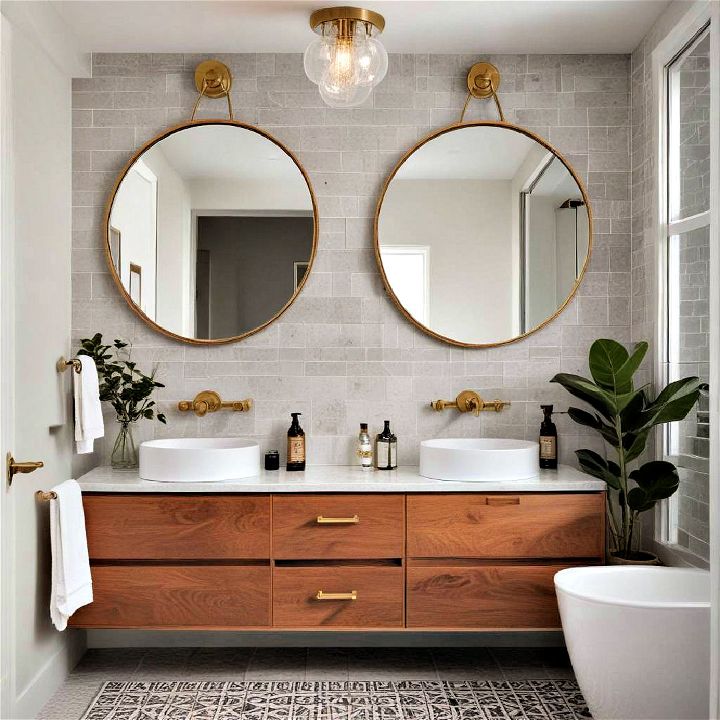 round mirrors for mid century modern bathroom