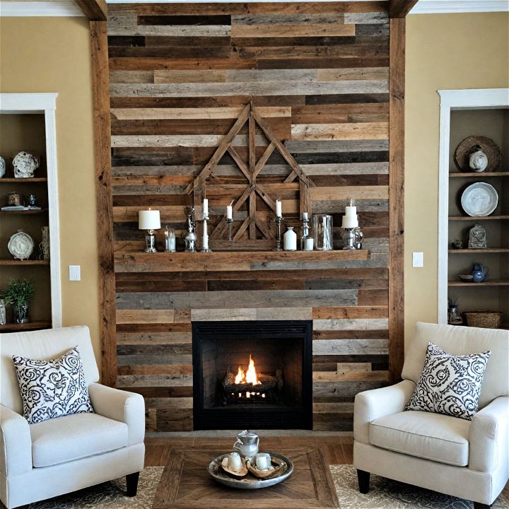 rustic and cozy barn wood fireplace wall