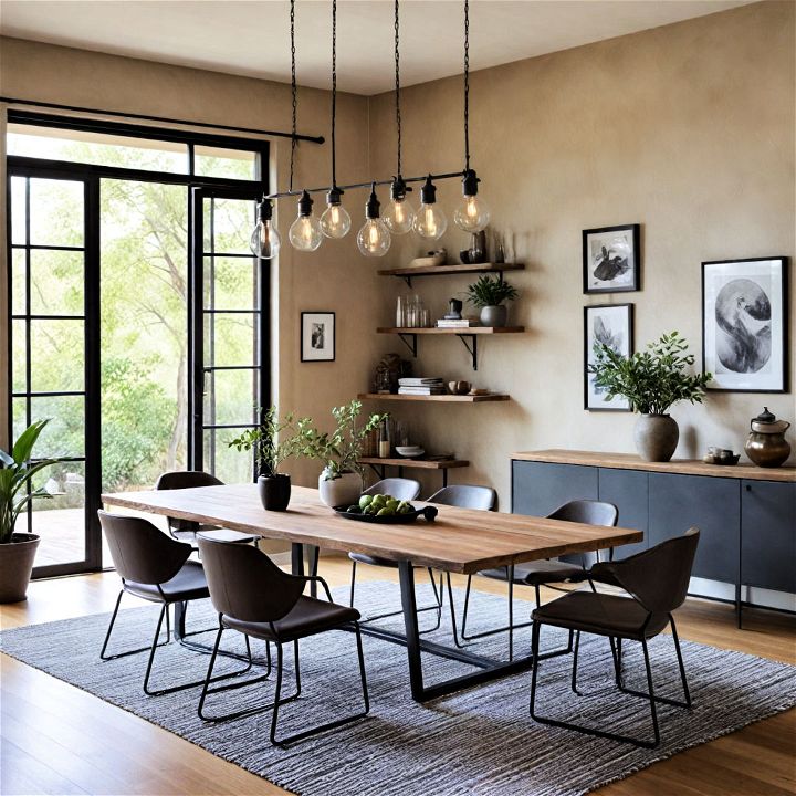 rustic and modern black dining room
