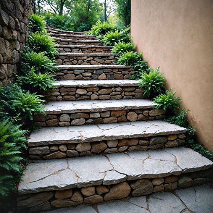 rustic and modern stone stair riser