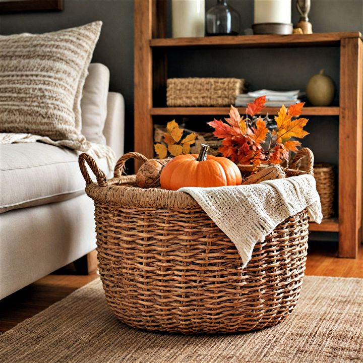 rustic baskets and wicker accents