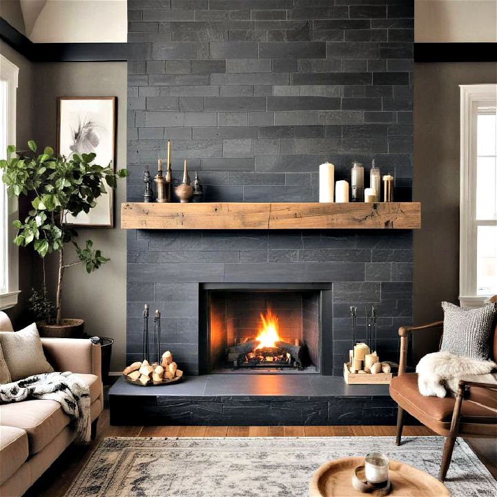rustic black fireplace