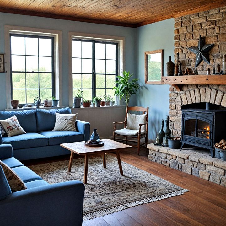 rustic blue living room