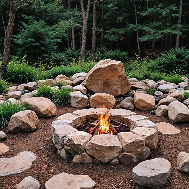 rustic boulder fire pit for a natural look