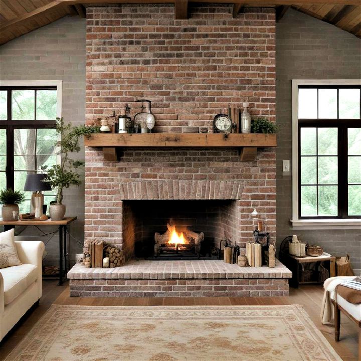 rustic chic brick fireplace