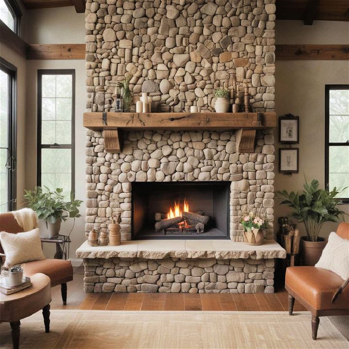rustic fireplace using stone