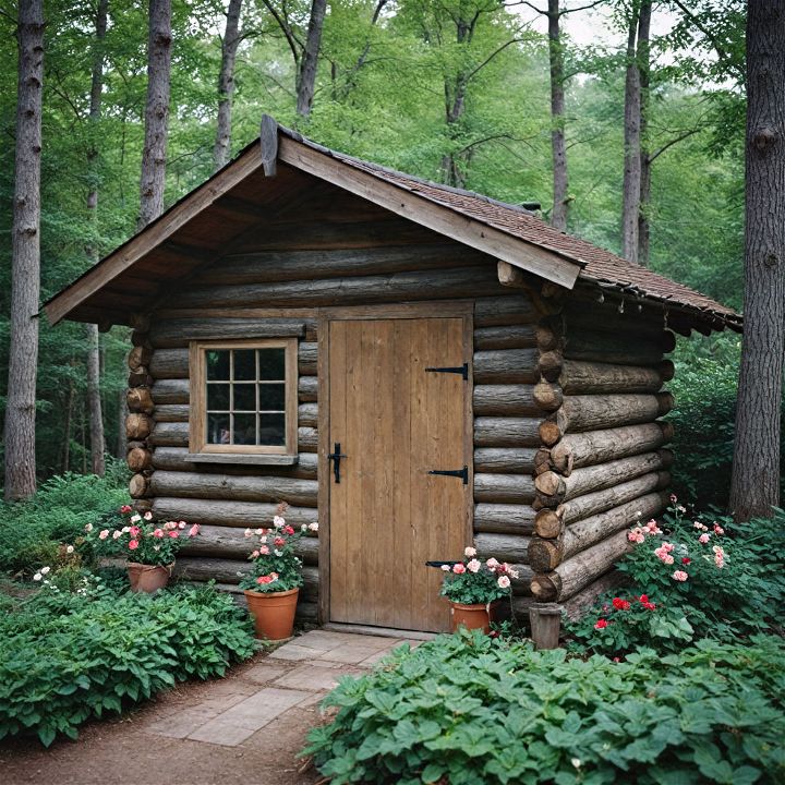 rustic log shed for garden