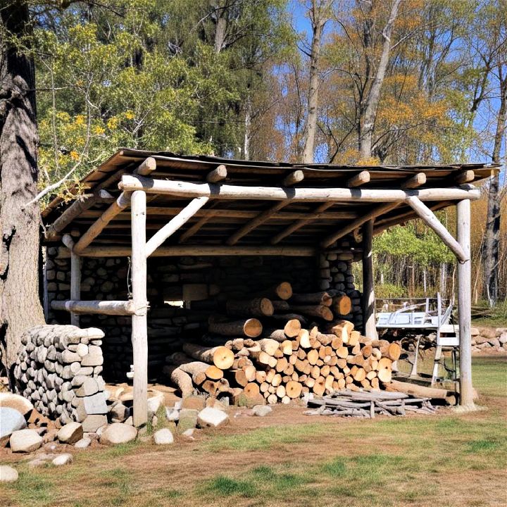 rustic log storage shed