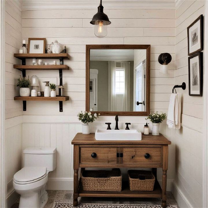 rustic shiplap wall for country bathroom