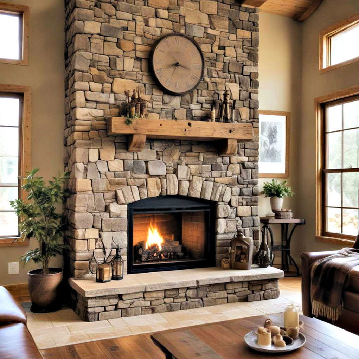 rustic stone gas fireplace