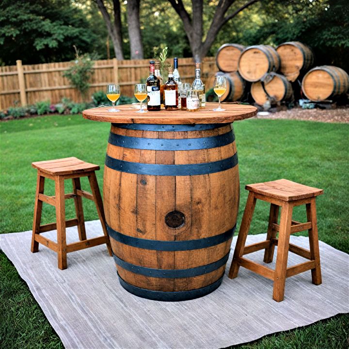 rustic whiskey barrel table