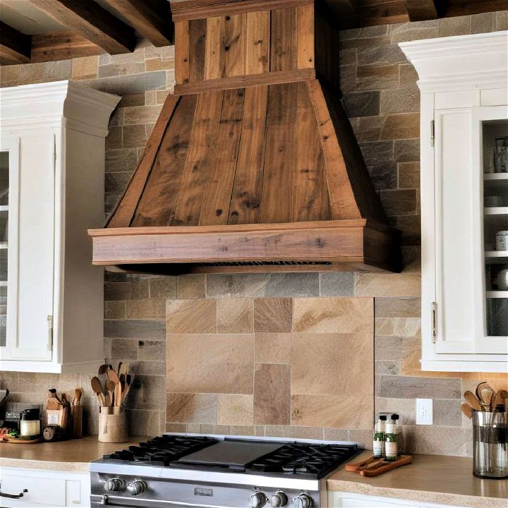 rustic wood range hood for kitchen