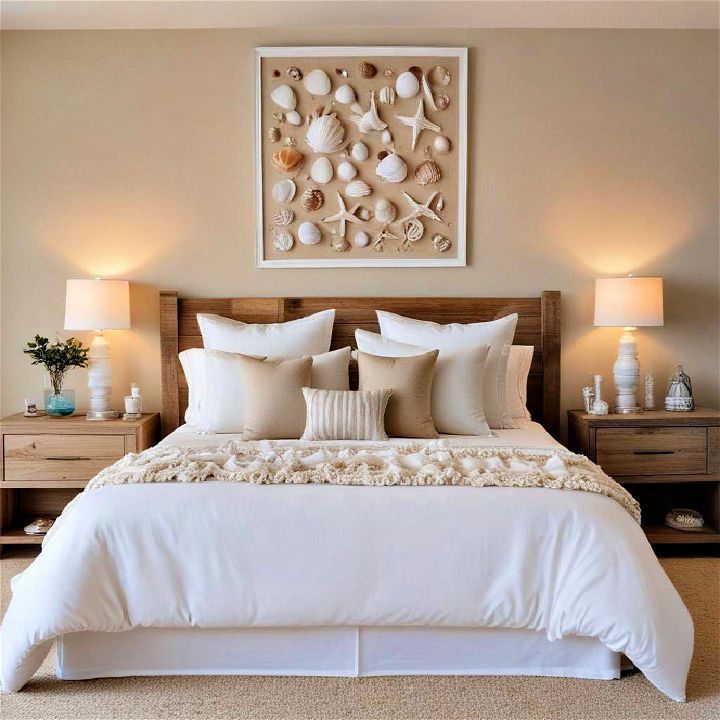sand and shell art for beach bedroom