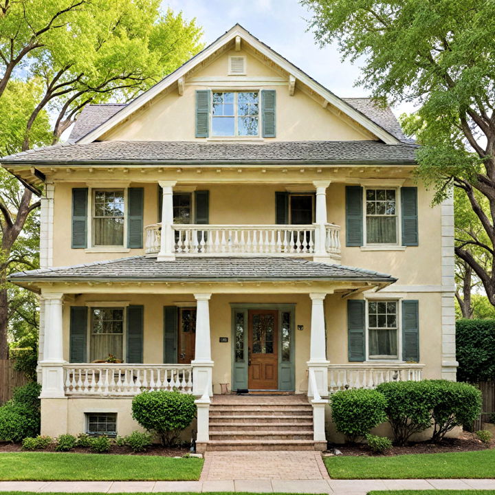 sandy beige exterior with olive highlights