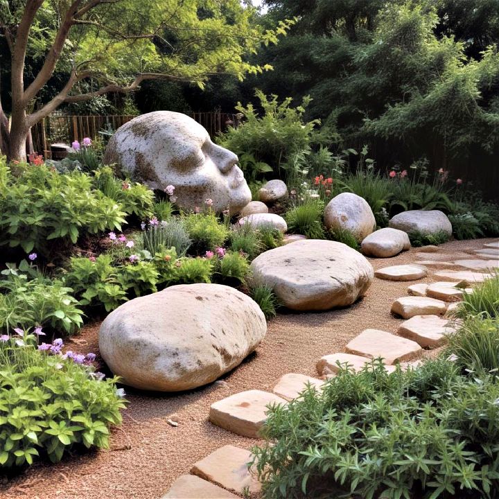 sculptural elements on slopes to personalize your garden space