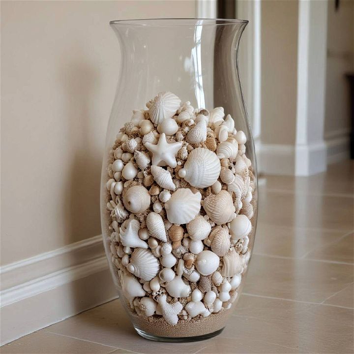 seashells and sand vase