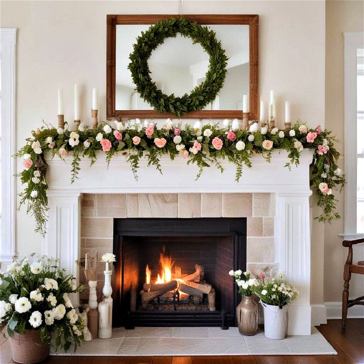 seasonal garland for farmhouse fireplace