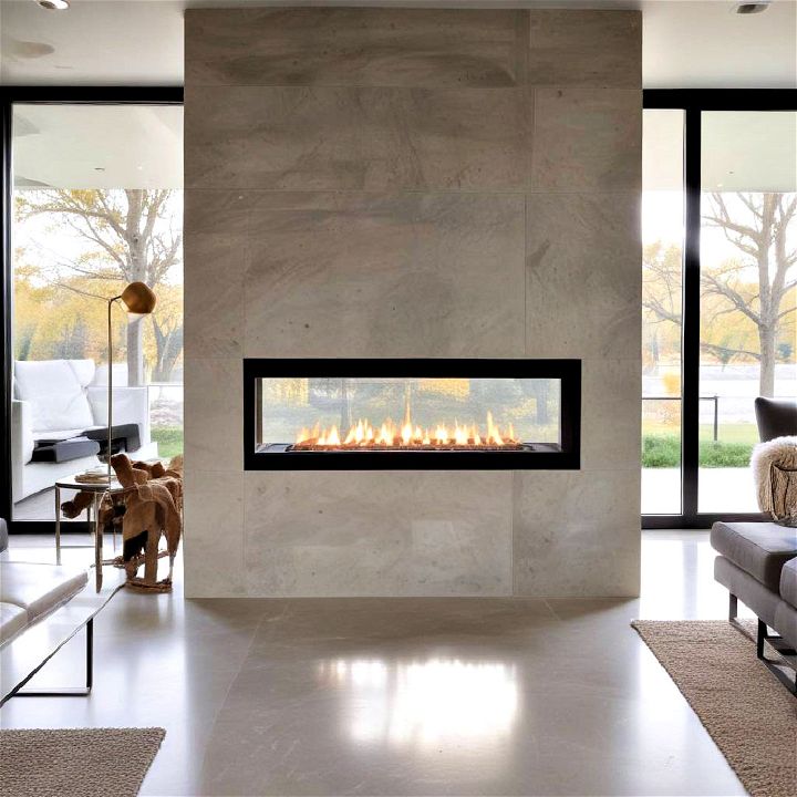 see through linear fireplace design