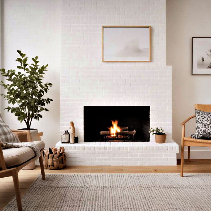 simple white brick fireplace