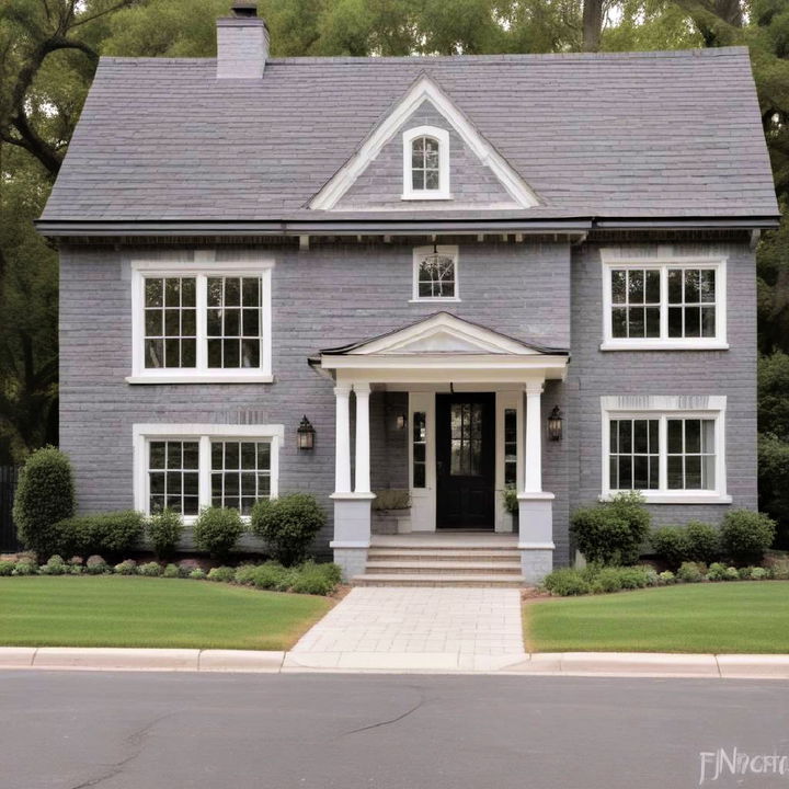 slate gray painted elegant brick house