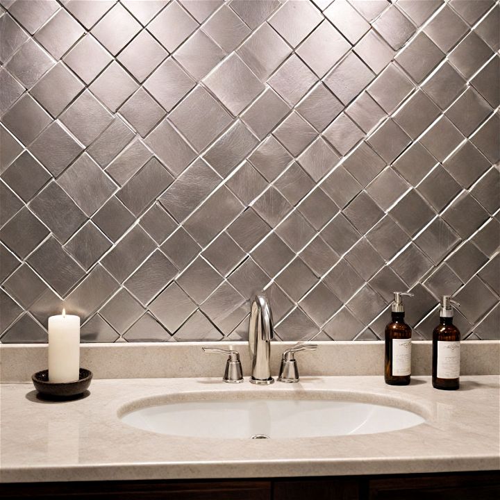 sleek and industrial metal tile backsplash