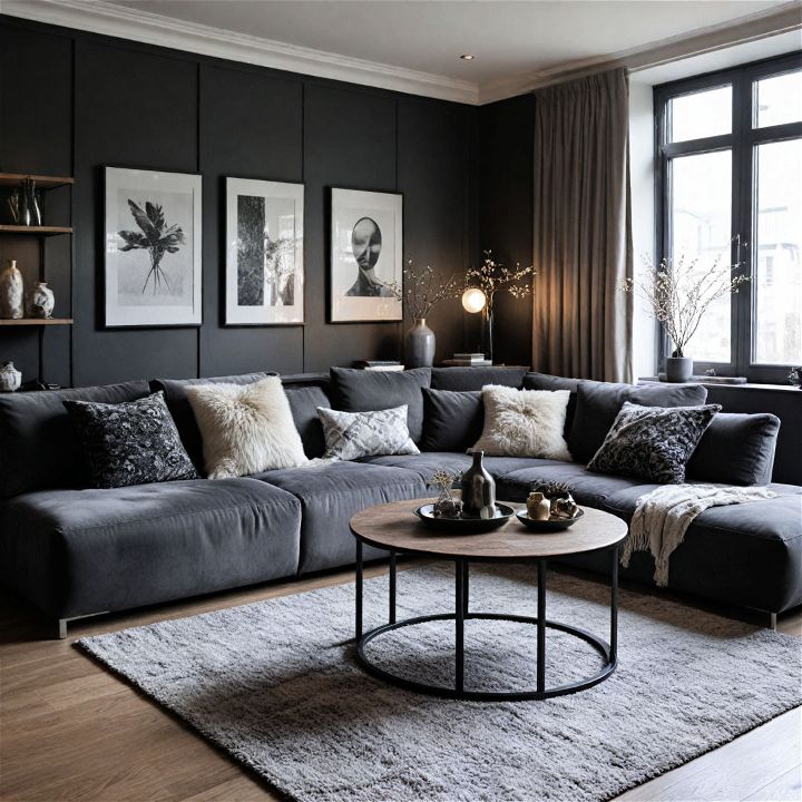 sleek and modern monochromatic living room