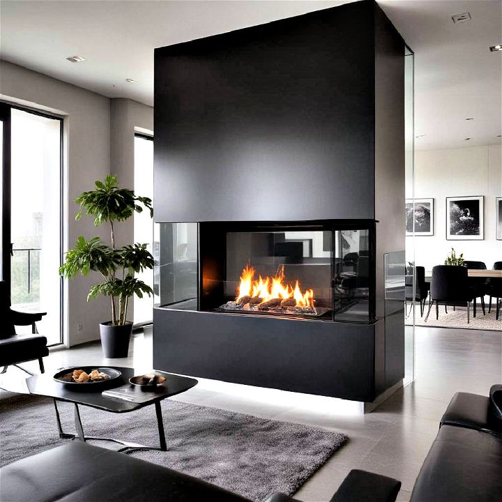 sleek futuristic glass black fireplace