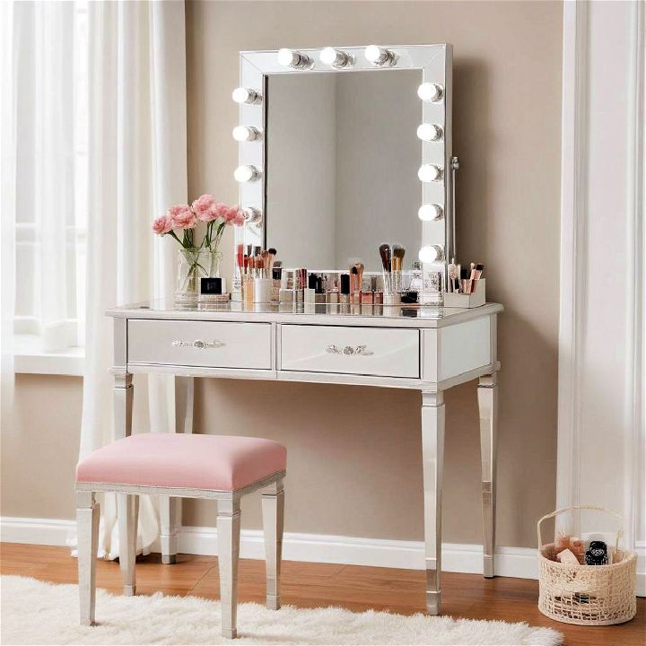 sleek mirrored makeup vanity design