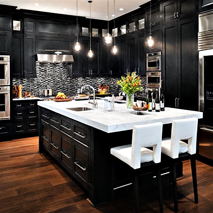 sleek modern kitchen with beautiful black cabinets