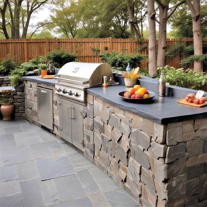 sleek slate countertop for outdoor kitchen