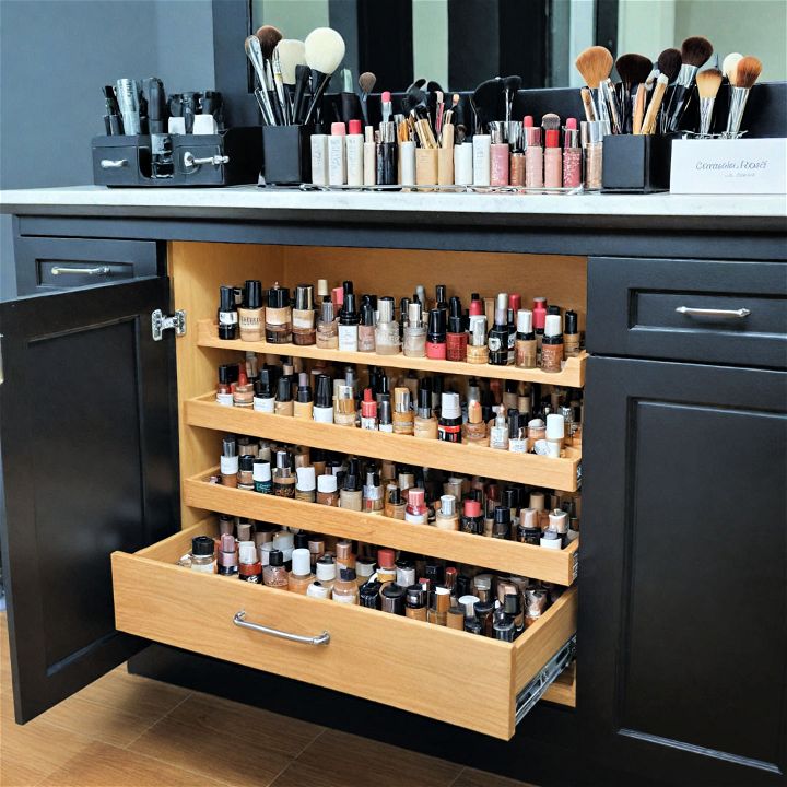 slide out cosmetic rack for vanity