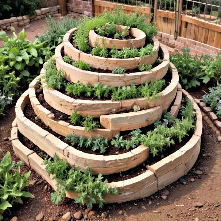 sloped herb spiral for fresh herbs