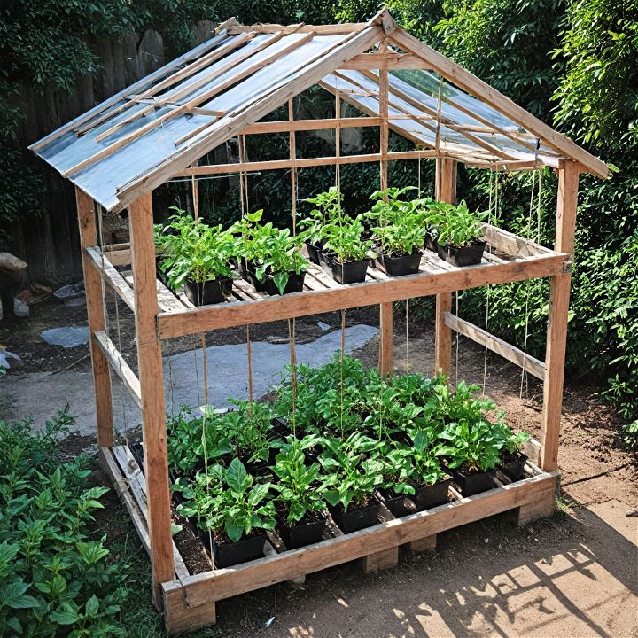 small greenhouse with pallets