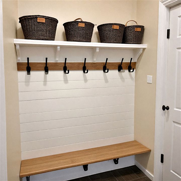 small mudroom with wall hooks