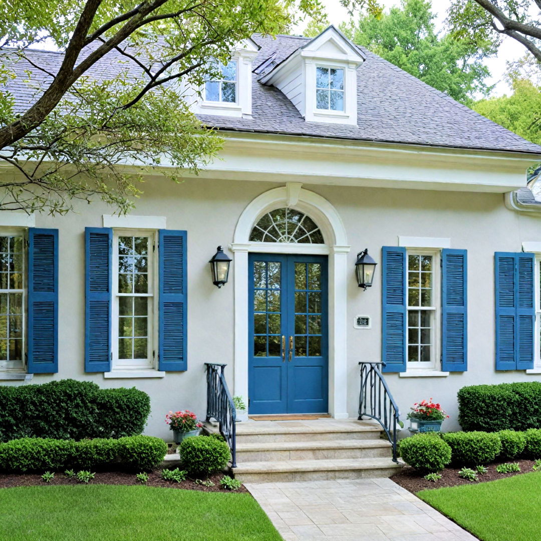 soft grey with blue shutters for modern homes