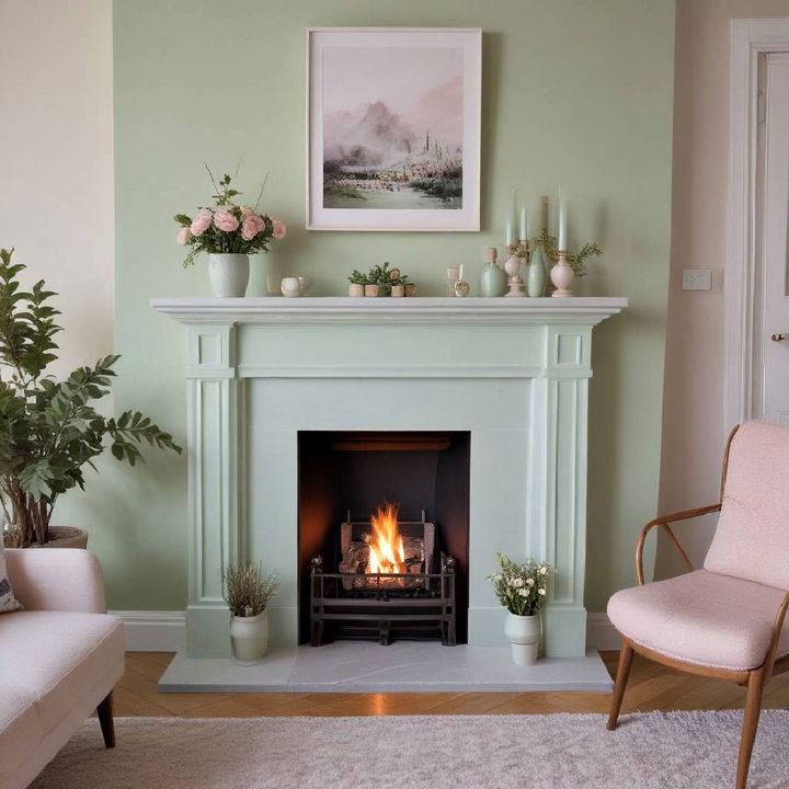 soft pastel green fireplace