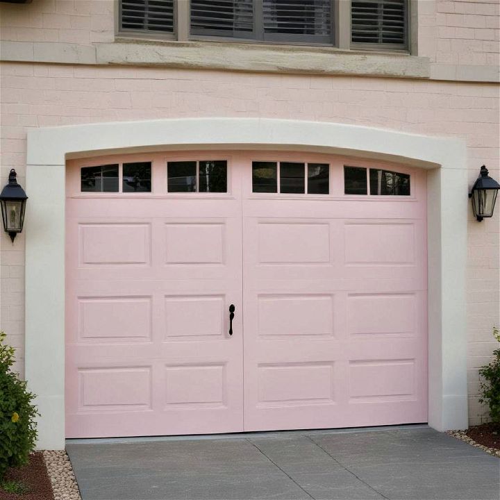soft pastel pink garage door