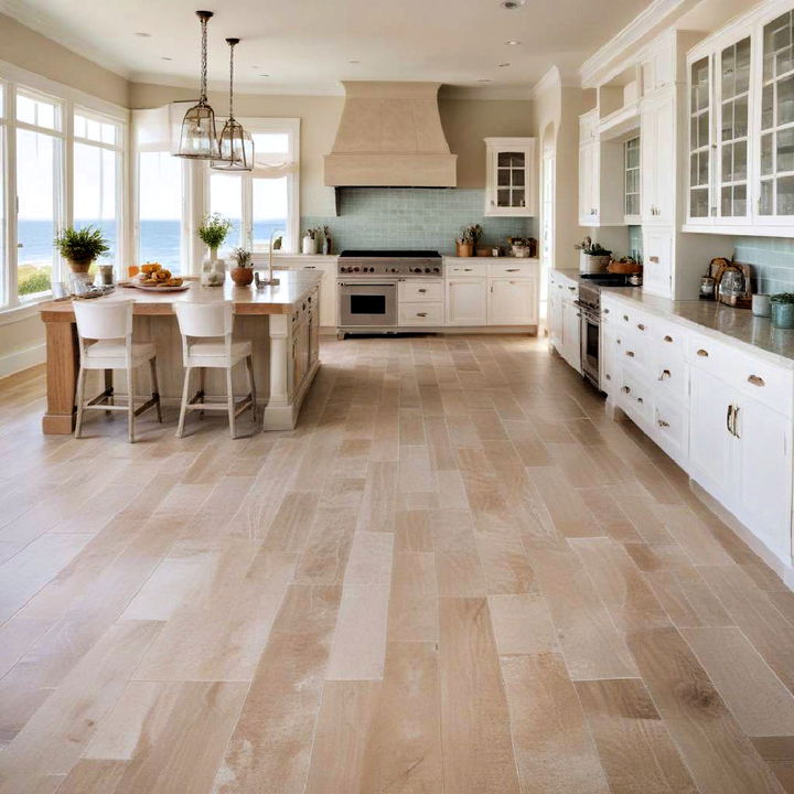 soft sandy flooring for coastal kitchen