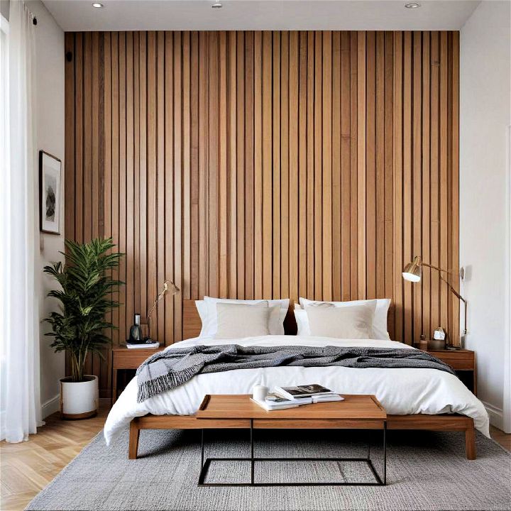 sophisticated vertical wood slat accent wall