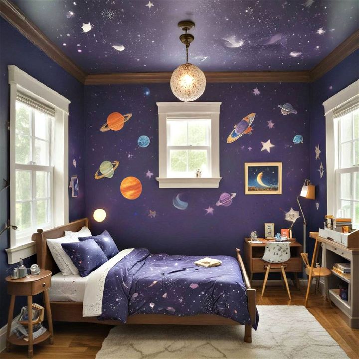 space and galaxy theme bedroom