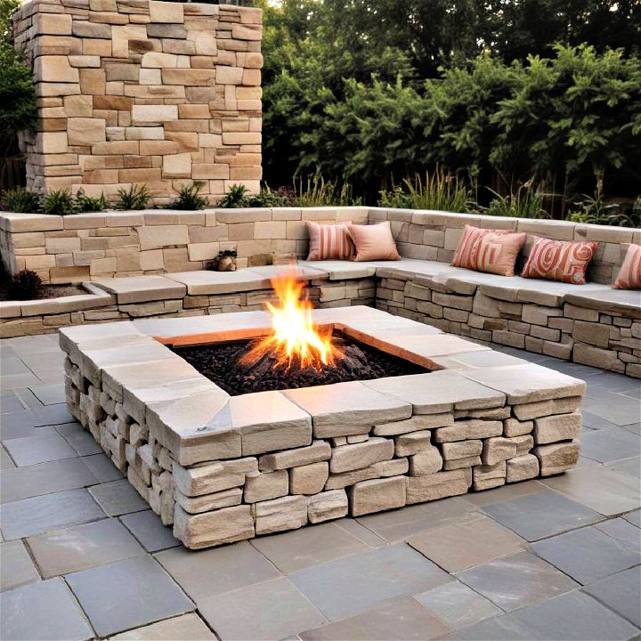 square stone fire pit for multiple guests