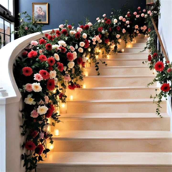 staircase with flowers