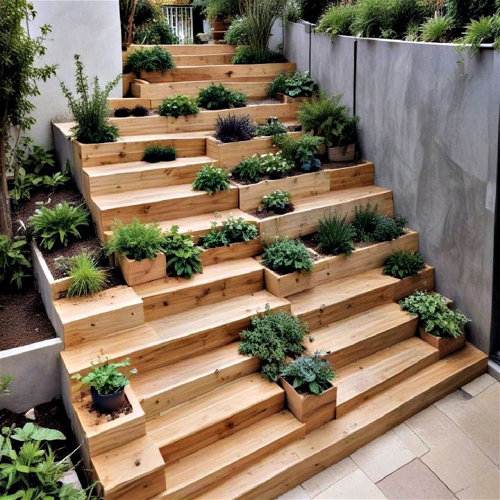 stairs with built in planters to maximize planting space