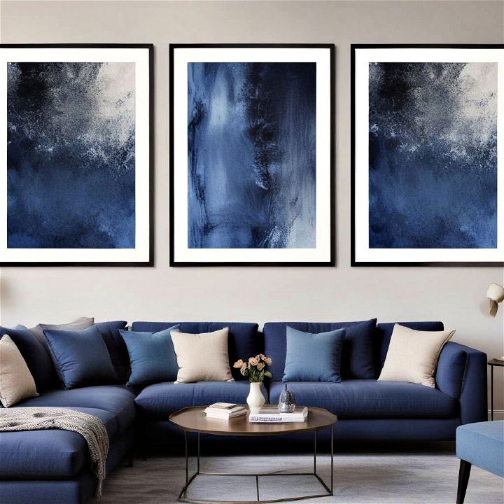 statement artwork blue living room