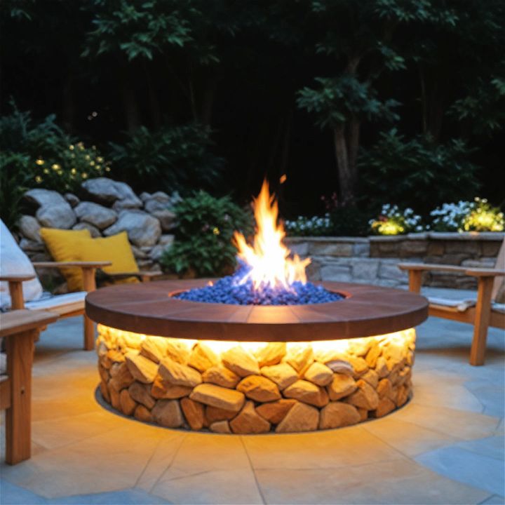 stone fire pit with led lighting