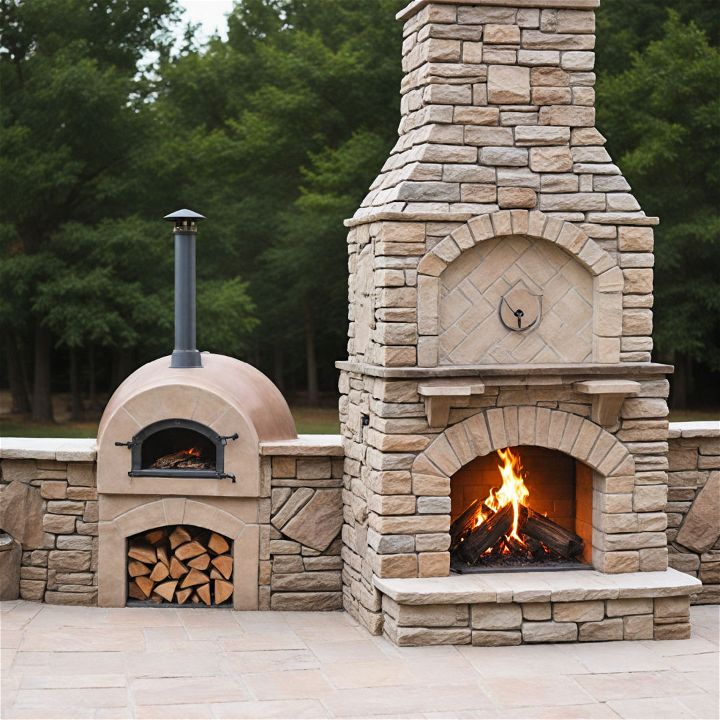 stone fire pit with pizza oven